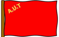 AUT embossed on a Red Flag