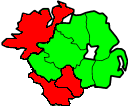 Map showing Northern Ireland and the 3 Counties of Ulster now in the Republic