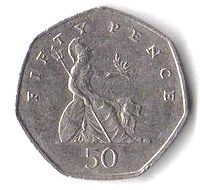 Tails side of 50p featuring Britannia