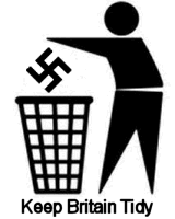 Keep Britain Tidy logo of man dropping swastika in a bin